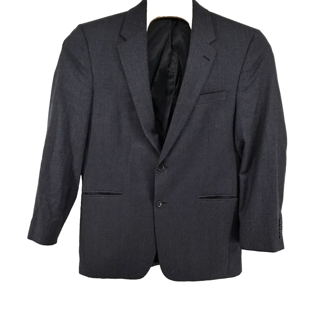Jos A Banks 42L Blue Mirco Houndstooth Blazer Wool Cashmere Blend‎ Sportscoat